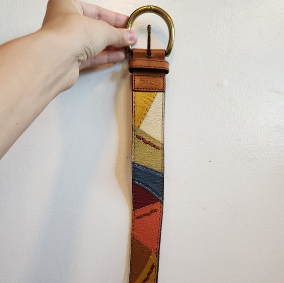 Y2k Fossil Multicolored Leather Patchwork Belt - Picture 2 of 5